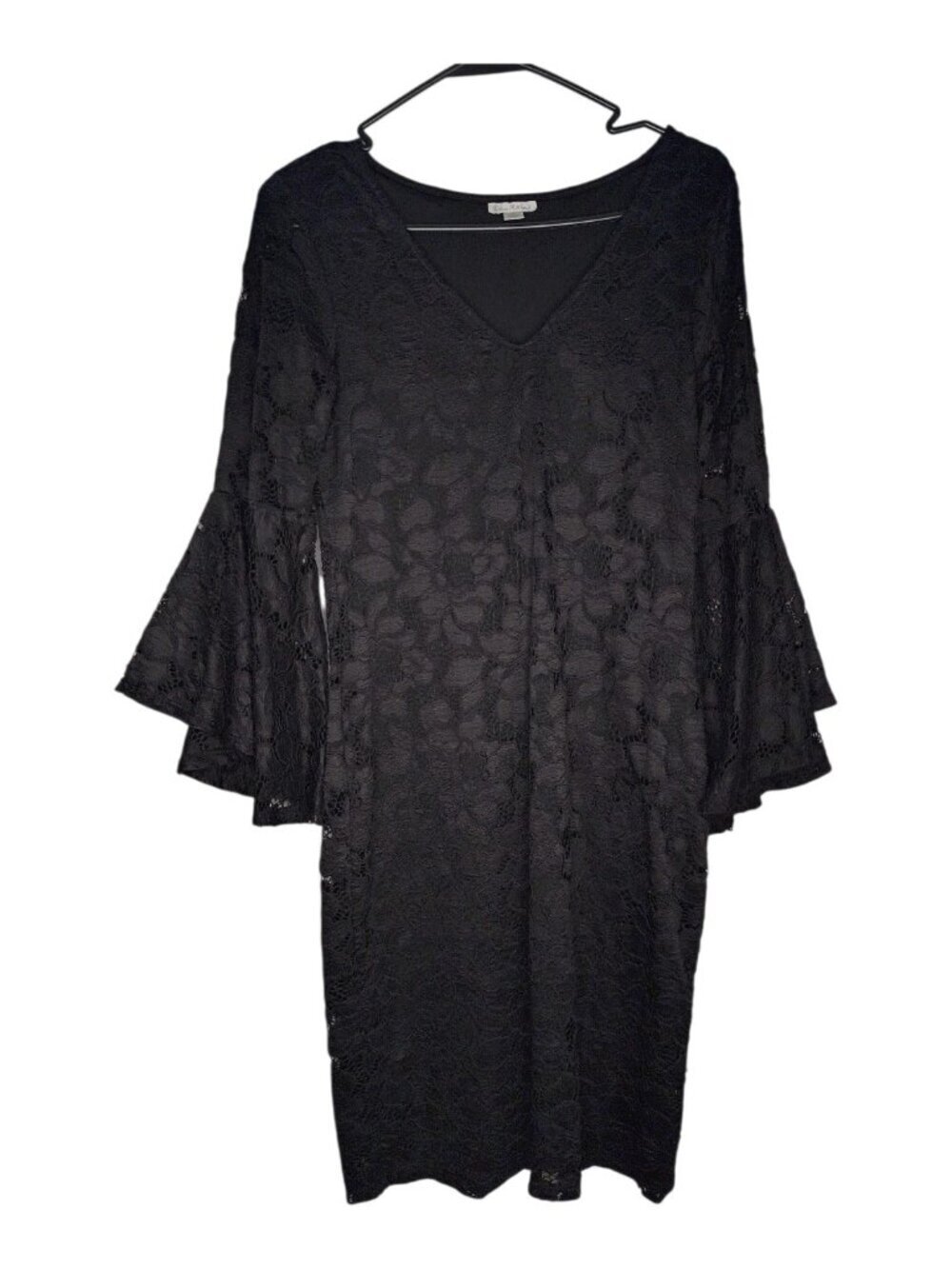 Olivia Matthews Women's Size Small Black Lace Tiered Bell Sleeves Dress V Neck